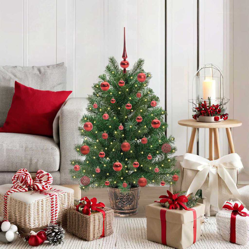  Artificial Christmas Tree with 150 LEDs Green PE and PVC, Red, 3.12' H