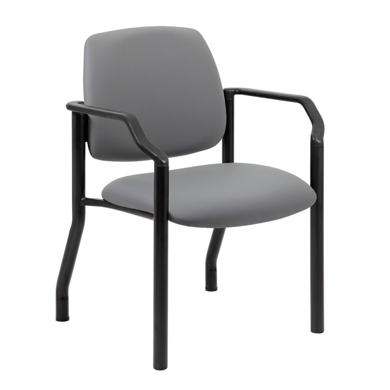 Vinyl Seat Reception Chair with Metal Frame, Gray, Black