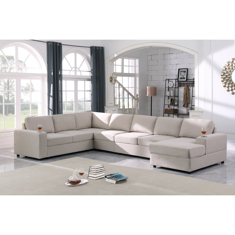Canapé modulaire faisant face à la droite de 146,5 po Redwater, Mélange de lin beige