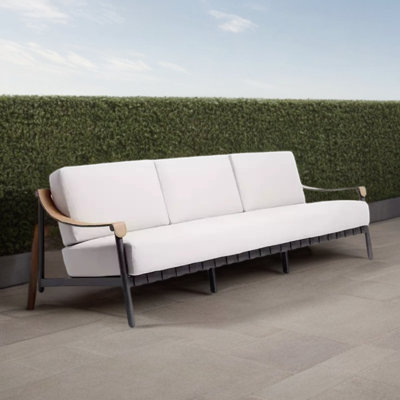 Outdoor Sofa Aluminum Frame Bamboo Rattan 90.55'' Wide Rectangle Patio Sofa with Cushions