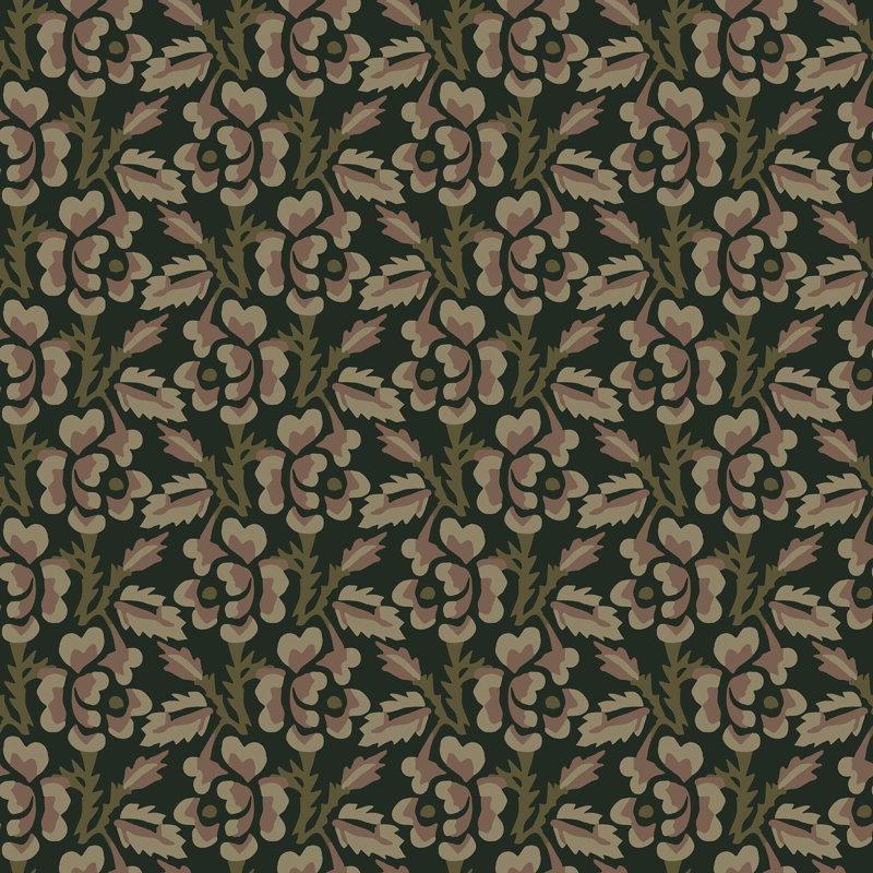 Thorn & Blossom - Wallpaper, Black Forest, Faux Grasscloth