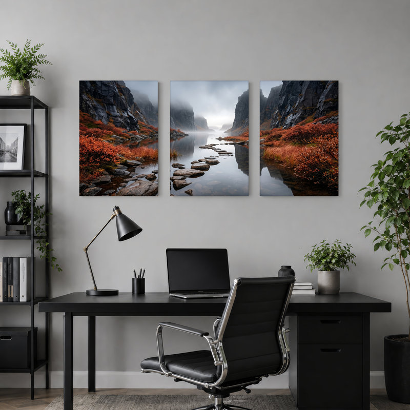 «Autumn Foliage River Canyon», ensemble de 3 toiles sur toile, 18"H x 12"W x 3pcs