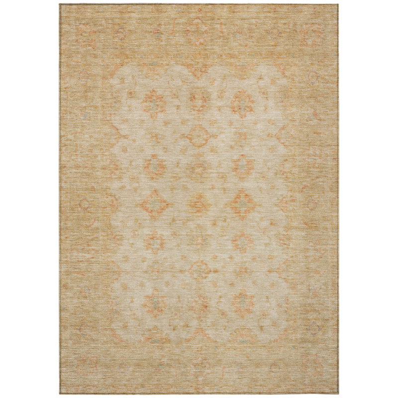 Tapis intérieur lavable 10 pi x 14 pi à motif floral rouille