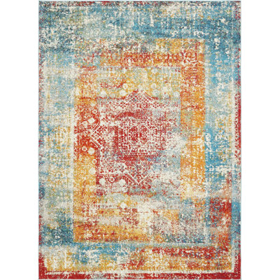 Hartell Oriental Blue/Orange/Red Area Rug