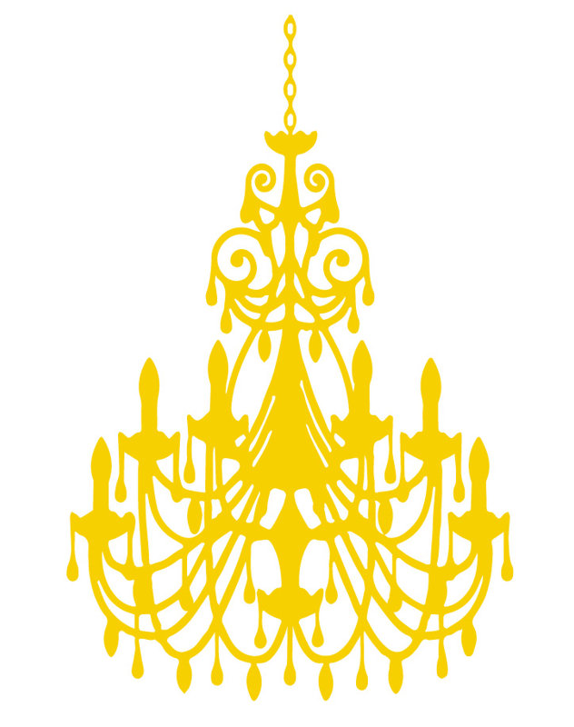 Décalcomanie murale lustre ornée, H 24 po x l 16 po x P 0,01 po, Jaune clair