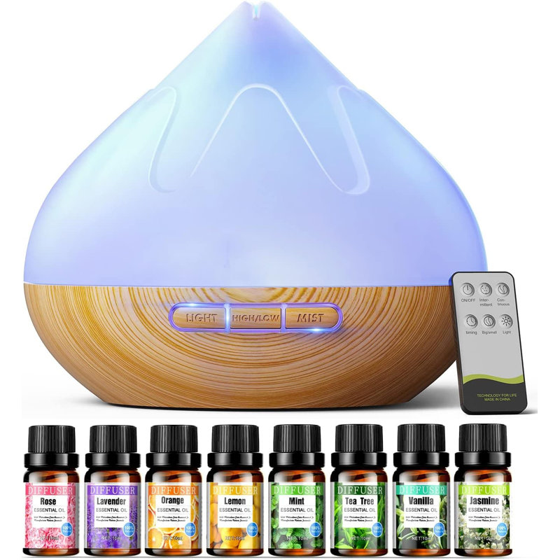 500 ML Light Brown and White Essential Oil Diffuser with Remote Control