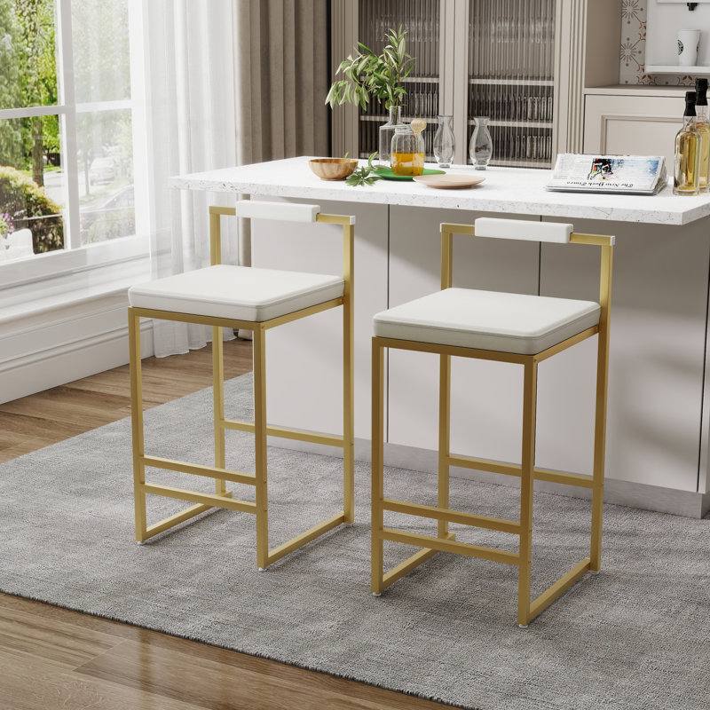 Modern Bar Stools Upholstered Bar Height Barstools With Low Back And Metal Frame Couter Tall Bar Chairs(Set Of 2)