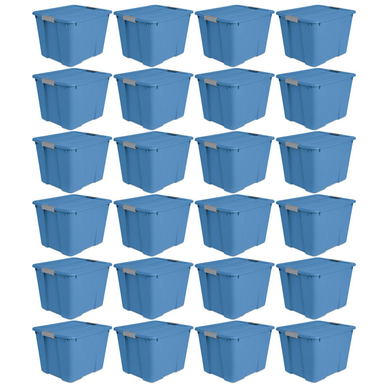 Bac à loquet 20 gallons avec poignées pour bacs de rangement pour la maison, frêne bleu (paquet de 24) Sterilite