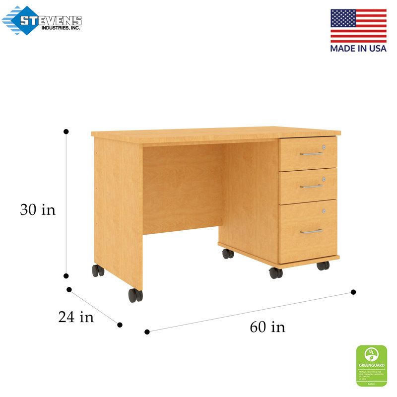 Bureau mobile avec tiroirs de rangement verrouillables - poste de travail roulant, Érable