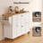 Solid Wood Rolling Kitchen Island, 3-Cabinet Kitchen Cart with Drop Leaf Breakfast Bar, Large Mobile Kitchen Island with Spice Rack, Towel Rack & Locking Wheels-718293785