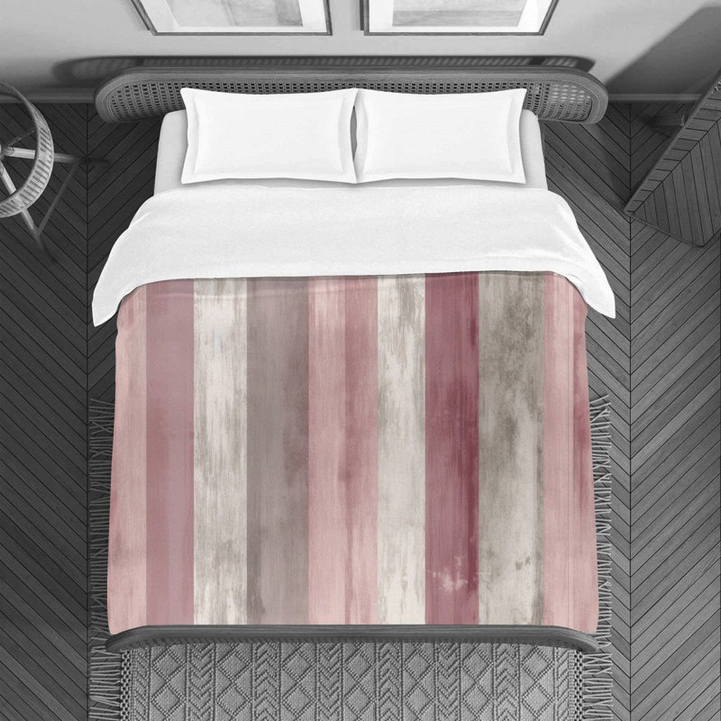 Housse de couette à rayures verticales, Housse de couette pour très grand lit, Rose / argenté