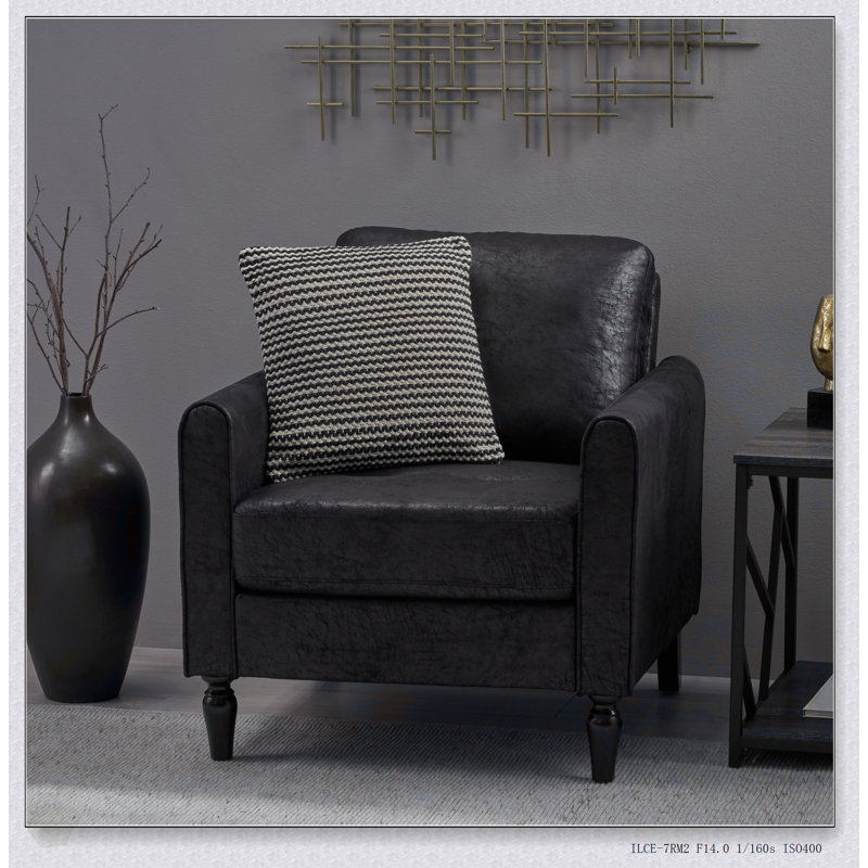 Luxurious Button-Tufted Club Chair With Nailhead Trim And Turned Birch Wood Legs For Elegant Comfort, Black 