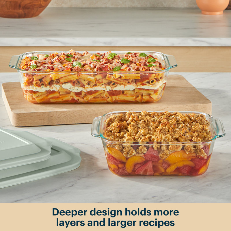 Pyrex Deep 4-Pack Baking Dish Set with Sage Lids