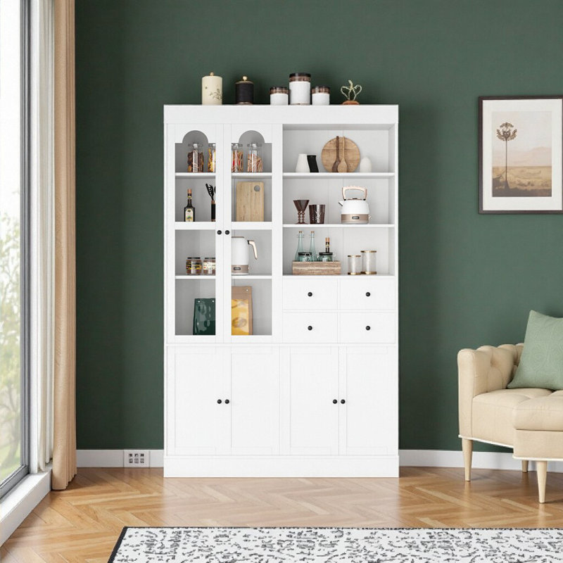 Topmax 47.2X15.7X75inch Freestanding Buffet With Hutch, White
