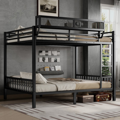 Lit superposé grand sur grand pour adultes, lits superposés en métal robustes, cadre grand avec tablettes de rangement et échelle pour garçons, lattes en acier sans bruit, assemblage facile, noir