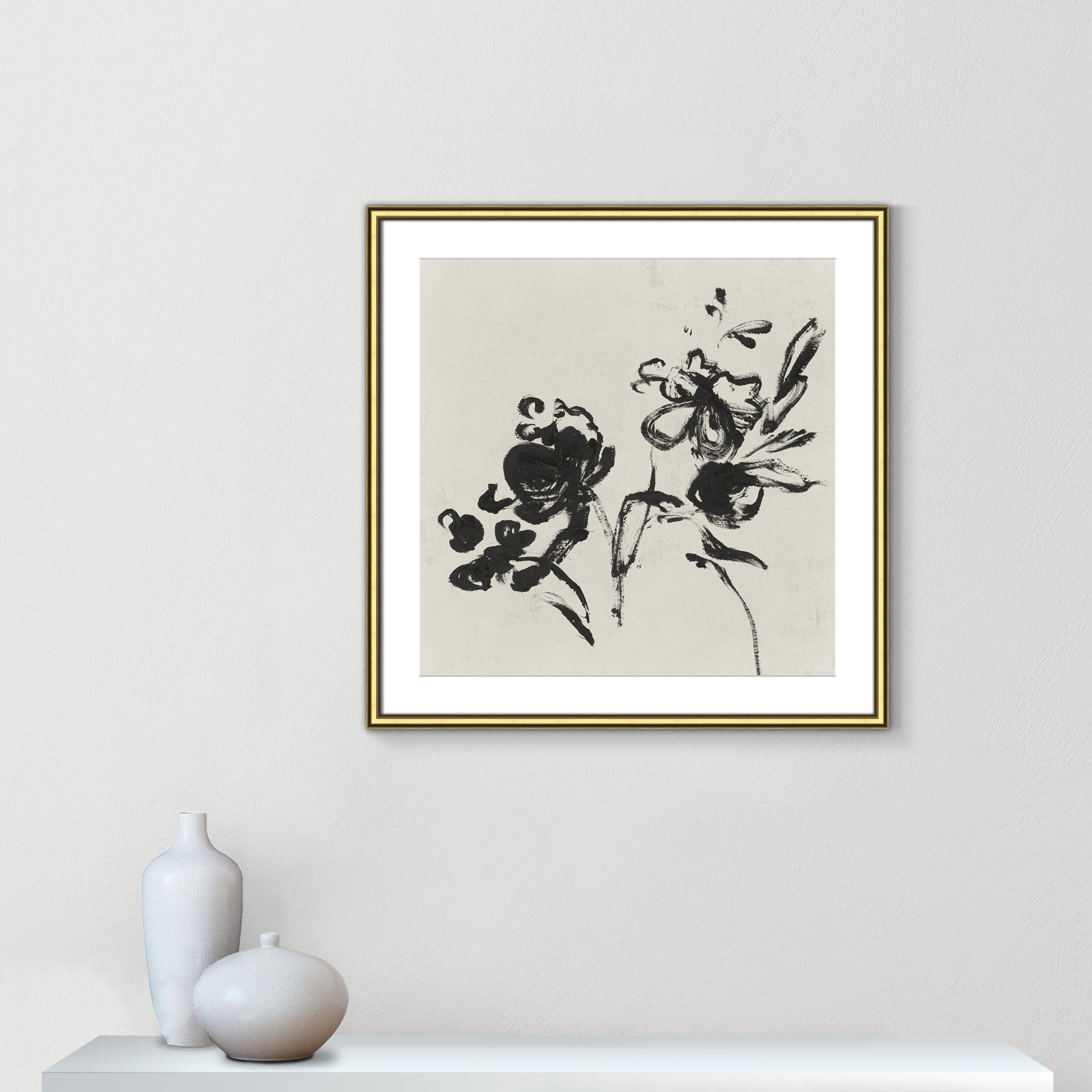 Frony "Black Florals I" Painting by Isabelle Z, Gold, 27.5" H x 27.5" W 