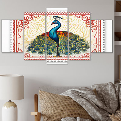 Illustration de timbre de Glorious Peacock IV - reproduction d'art sur toile, 5 panneaux