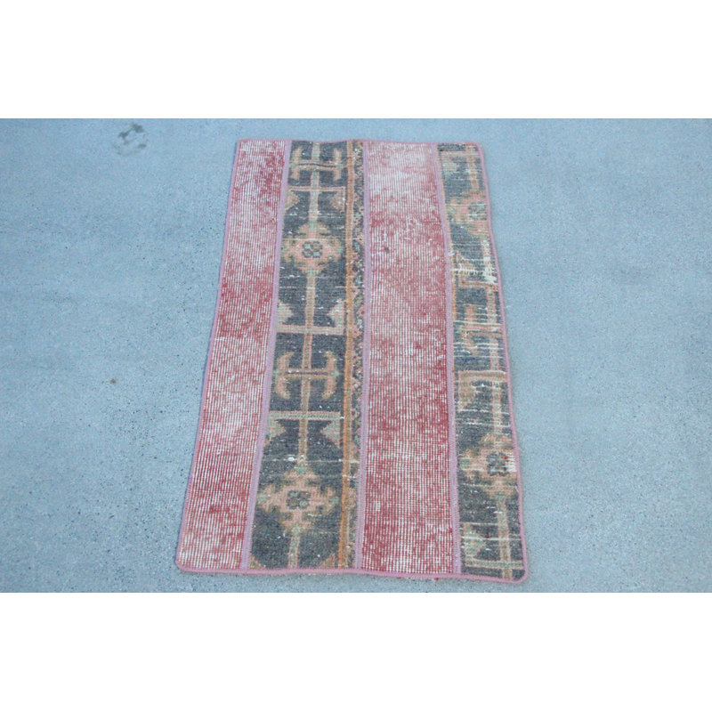 Petit tapis de porte oriental turc rétro tissé à la main en rouge Anatolian