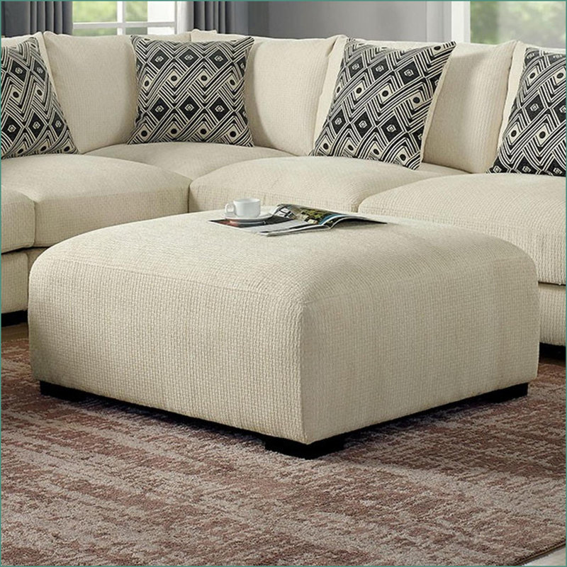 Repose-pieds, L 42 po x l 42 po x H 21 po, salon en chenille beige avec mousse à mémoire de forme | Pieds en bois massif | Cadre en bois durable