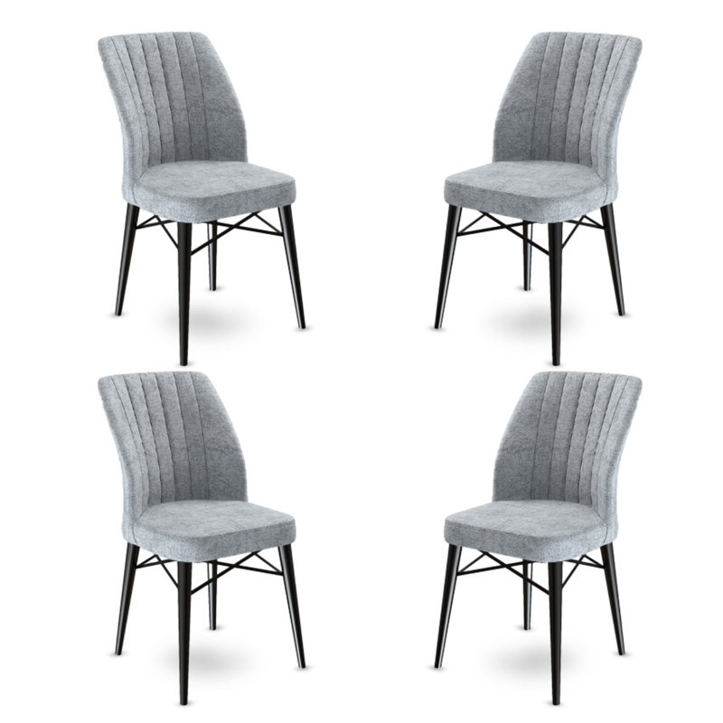 Pearlene 45cm H Velvet Upholstered Side Chair, Grey, Black, 4