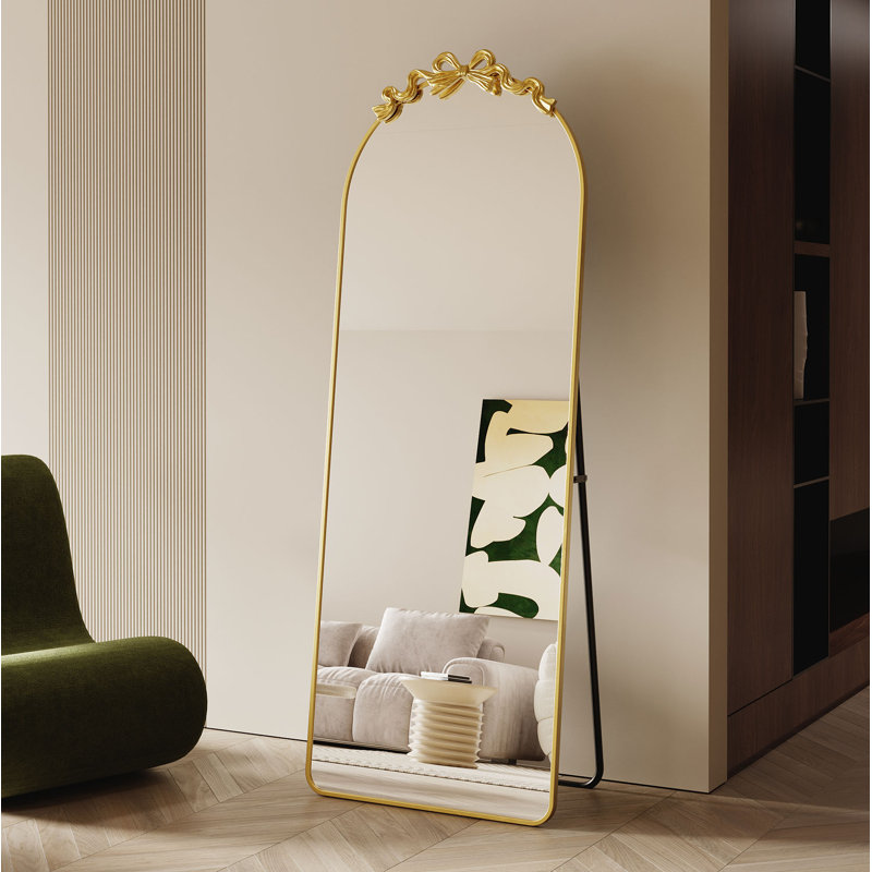 Miroir sur pied doré arqué, 63 po L x 24 po l, pour chambre, salon et vestiaire (à poser, à poser ou à fixer au mur)