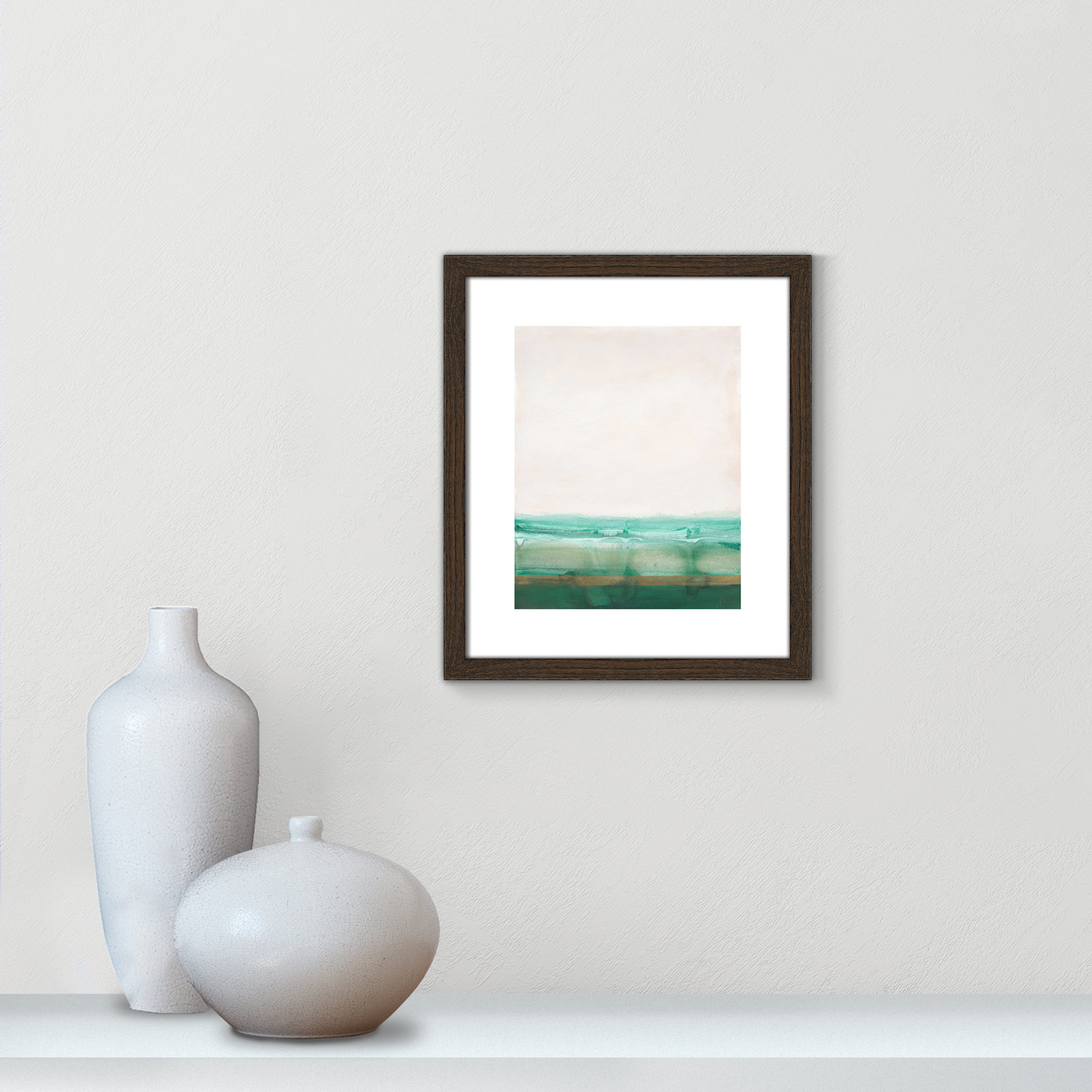 Franke "Emerald Shores" Print by Filippo Ioco, 15" H x 13" W x 0.75" D, Walnut Wood Framed Paper