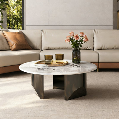 Table basse ronde moderne en marbre minimaliste