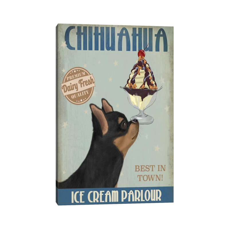 Chihuahua, Black And Ginger, Ice Cream - Wrapped Canvas Print, 101.6 cm H x 66.04 cm W