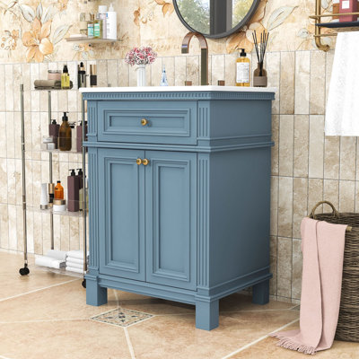 Meuble-lavabo autoportant élégant avec tablettes réglables, charnières à fermeture en douceur et lavabo en céramique