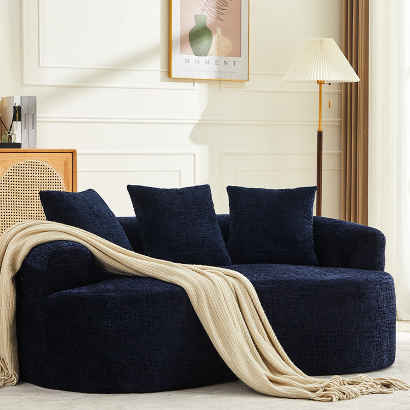 Coussins incurvés en chenille bleue, 3 coussins, aucun assemblage requis, mousse à mémoire de forme pour un confort optimal, idéal pour les réunions de famille.