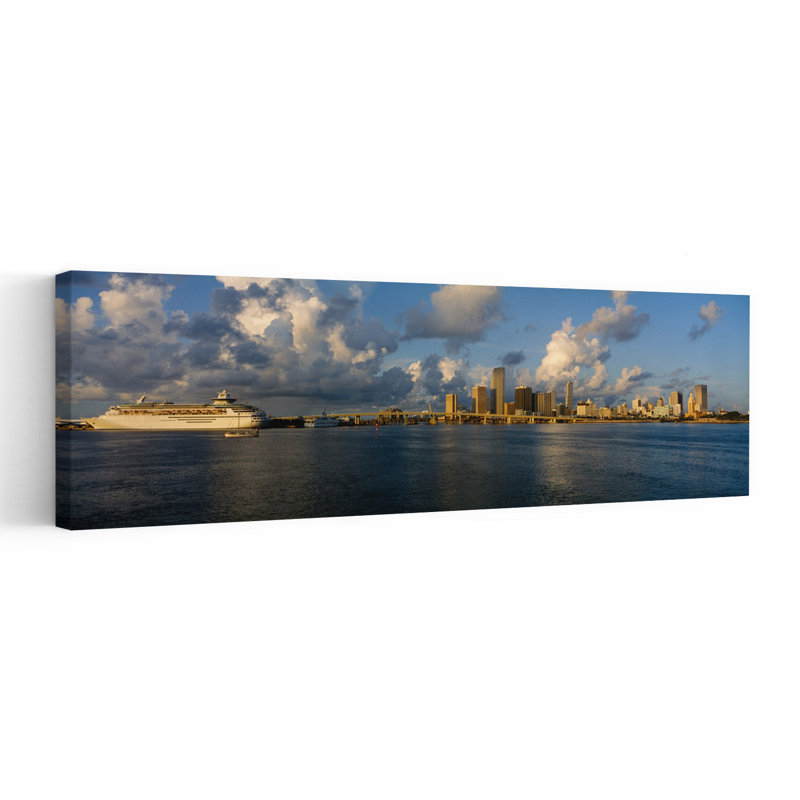 Cruise Ship Docked At A Harbor Miami Florida USA by Jerry Driendl Photography - Wrapped Canvas Panoramic Print