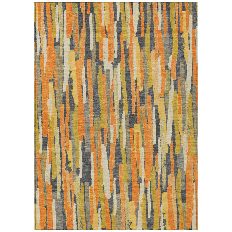 Tapis extérieur lavable rayé orange et beige 5 pi x 8 pi