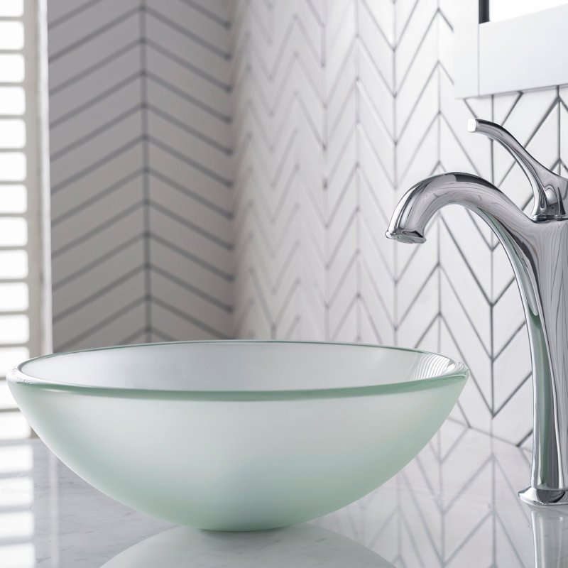 Frosted Glass Circular Vessel Bathroom Sink, Frosted Clear