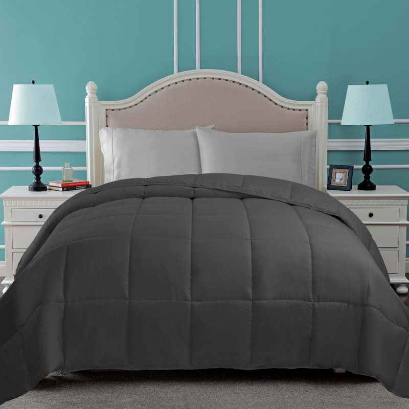 Édredon réversible en duvet synthétique hypoallergénique toutes saisons de poids moyen classique, Édredon simple, Gris