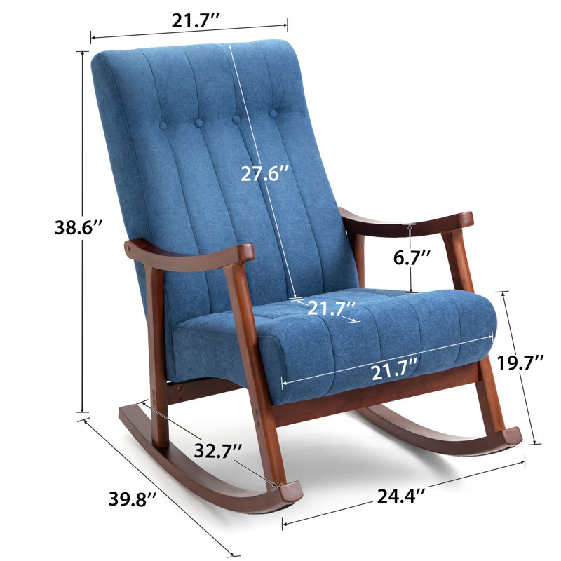 Chaise berçante avec pieds en bois massif, Bleu