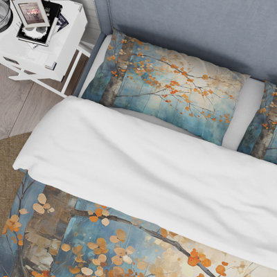 Orange Teal Maple Tree Glowing Embers II - Tree Maple Duvet Cover Set - Microfiber Polyester