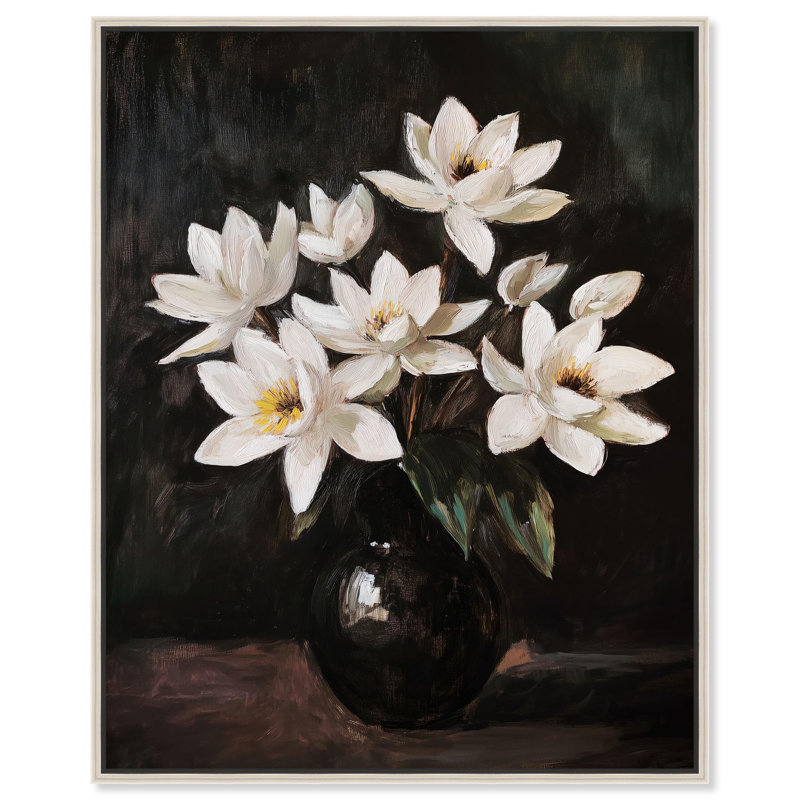 Chiaroscuro Flowers Canvas Dark Elegant Florals par , H 21 po x l 17 po, Cadre argenté