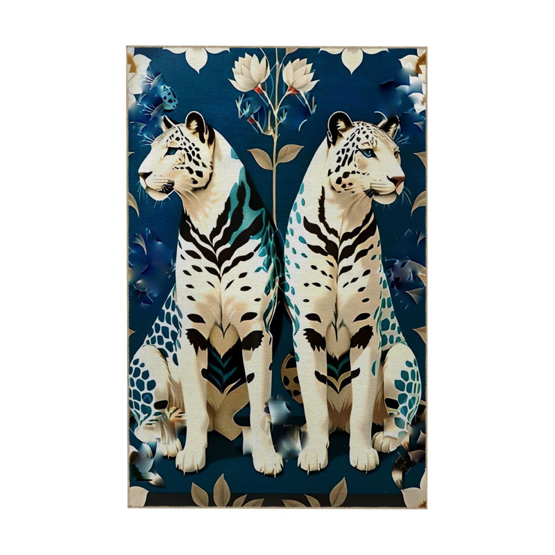 Tapis décoratif moderne à motif de tigres blancs, Sous-tapis rectangulaire de 3 pi 3 po x 4 pi 11 po