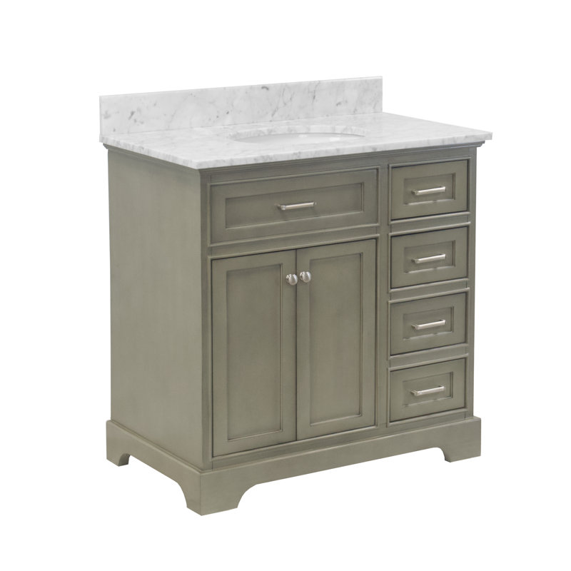 Ensemble de meuble-lavabo simple 36 po Ronnie, Gris patiné, Marbre de Carrare