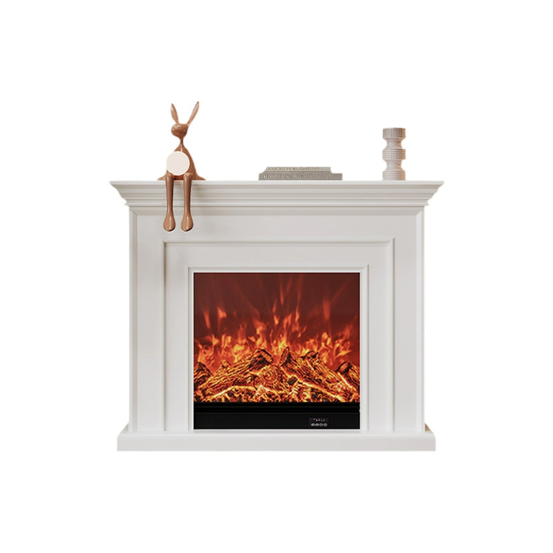 Beige Solid Wood Electric Fireplace