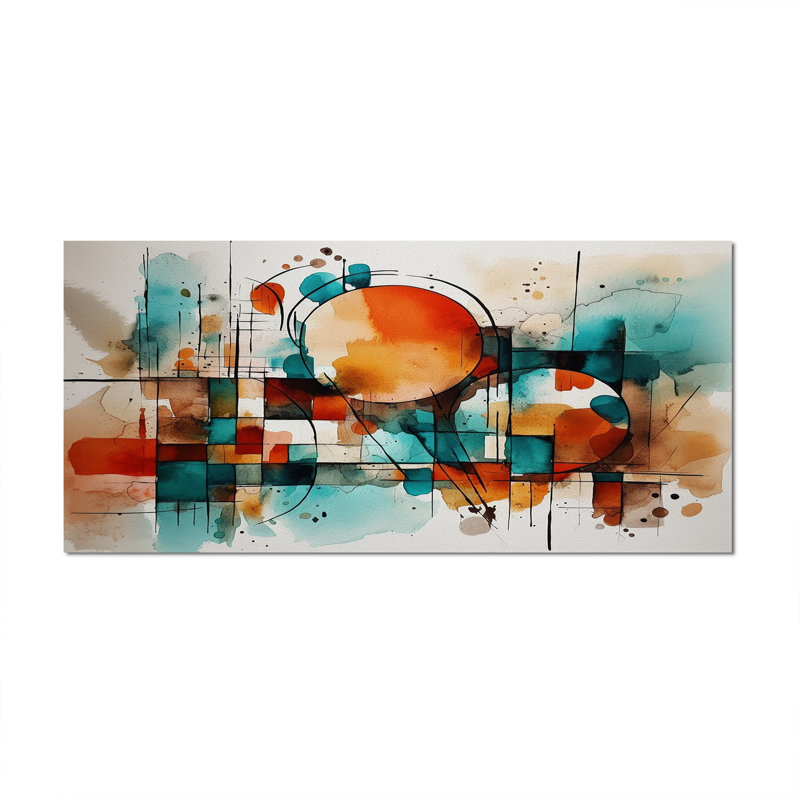 Orange orange géométrique - art mural abstrait géométrique, Toile tendue, H 28 po x l 60 po x P 1,5 po