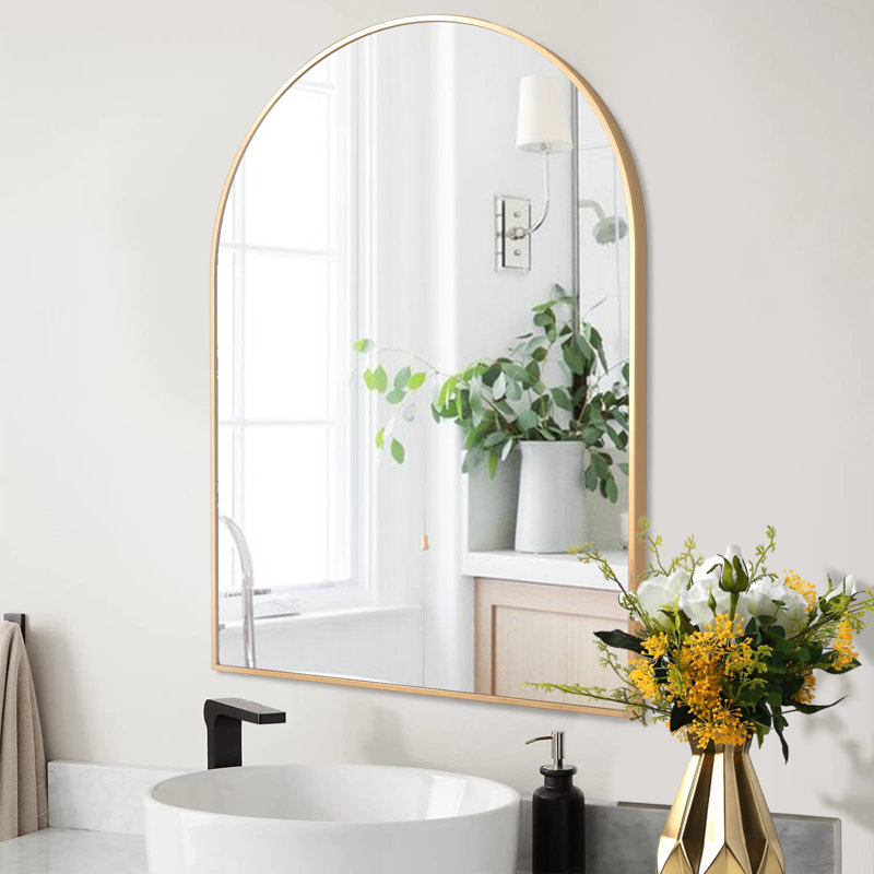 Heymirro Wall Mounted Modern Decor Arched Mirror, 30" x 20", Brushed Gold