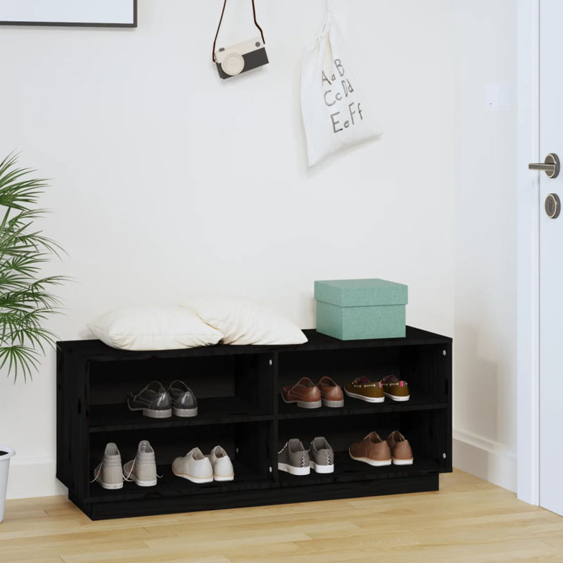 12 Pair Solid Wood Shoe Rack, Black