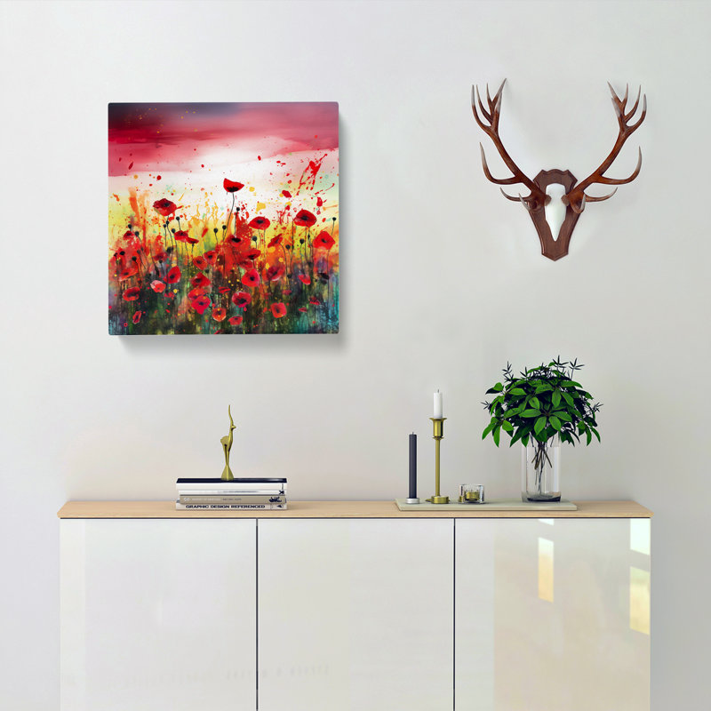 Poppy Field Splatter Art - Wrapped Canvas, 35cm H x 35cm W x 3cm D