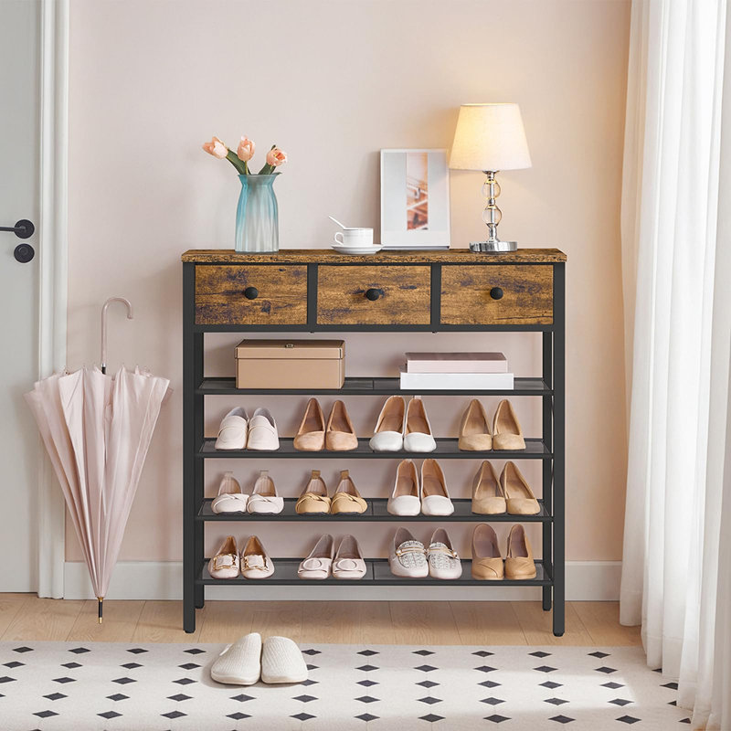 Range-chaussures en métal brun rustique à 5 étages 37,6 po H 37 paires