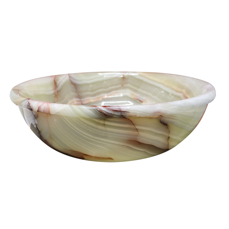 Lavabo de salle de bain onyx en marbre fait à la main, 16,25 po, vasque ronde, vert clair