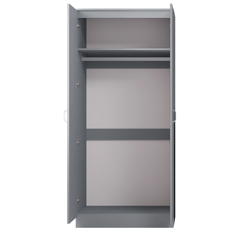 Lycinda 2 Door Double Wardrobe - Matt Finish, Scratch Resistant, Brushed Chrome Metal Handles, Grey