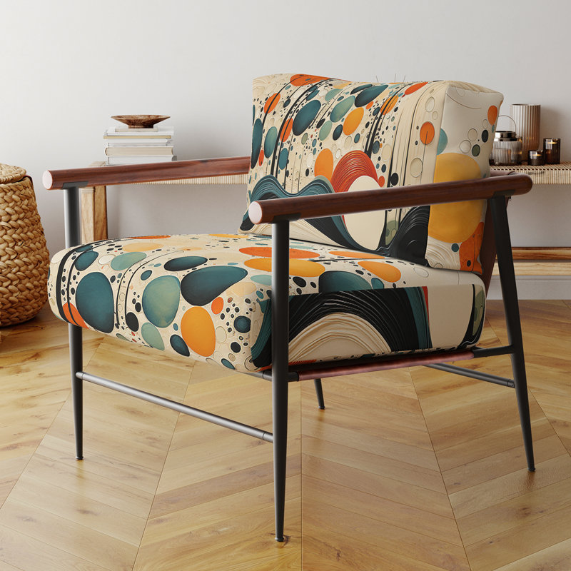 Orange Mid Century Organic Harmony II - Fauteuil rembourré Mid-Century moderne, fauteuil d'appoint orange, Doré
