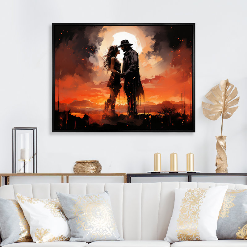 " Cowboy Western Romance ", 16" H x 32" W x 1" D, Black Floater Framed