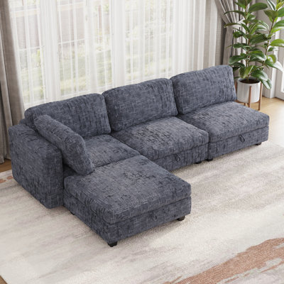 Ensemble canapé-lit d'angle modulaire Nestora avec rangement dissimulé, canapé d'angle flexible